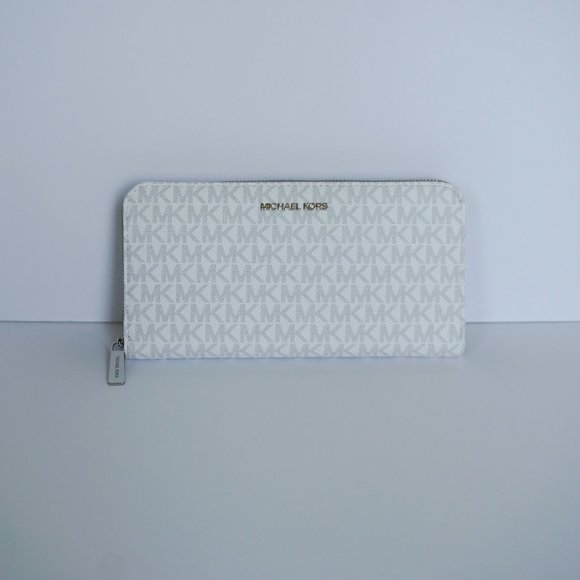 Michael Kors Jet Set Travel XL Zip Around Wallet MK  White Grey - Picture 1 of 7